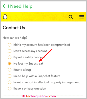 choose the option 'I lost my Snapstreak'