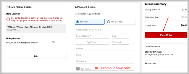 click on Place Order