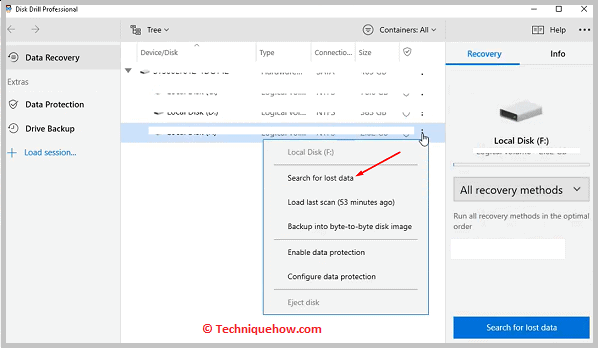 click on Search for lost data
