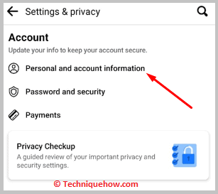 click on the Personal and account information option