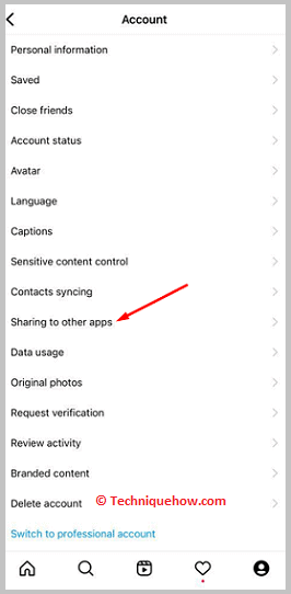 click on the Sharing to Other Apps option.