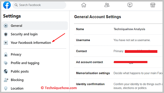 click on the Your Facebook Information option