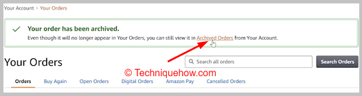 confirmation massage archive order page
