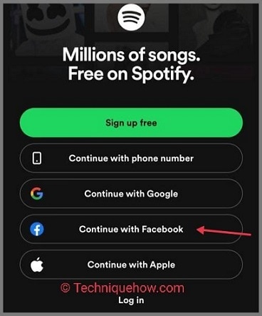 facebook login option selection