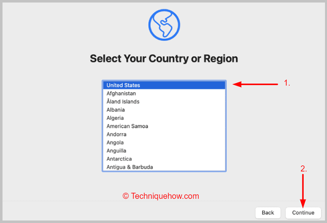 select country and continue