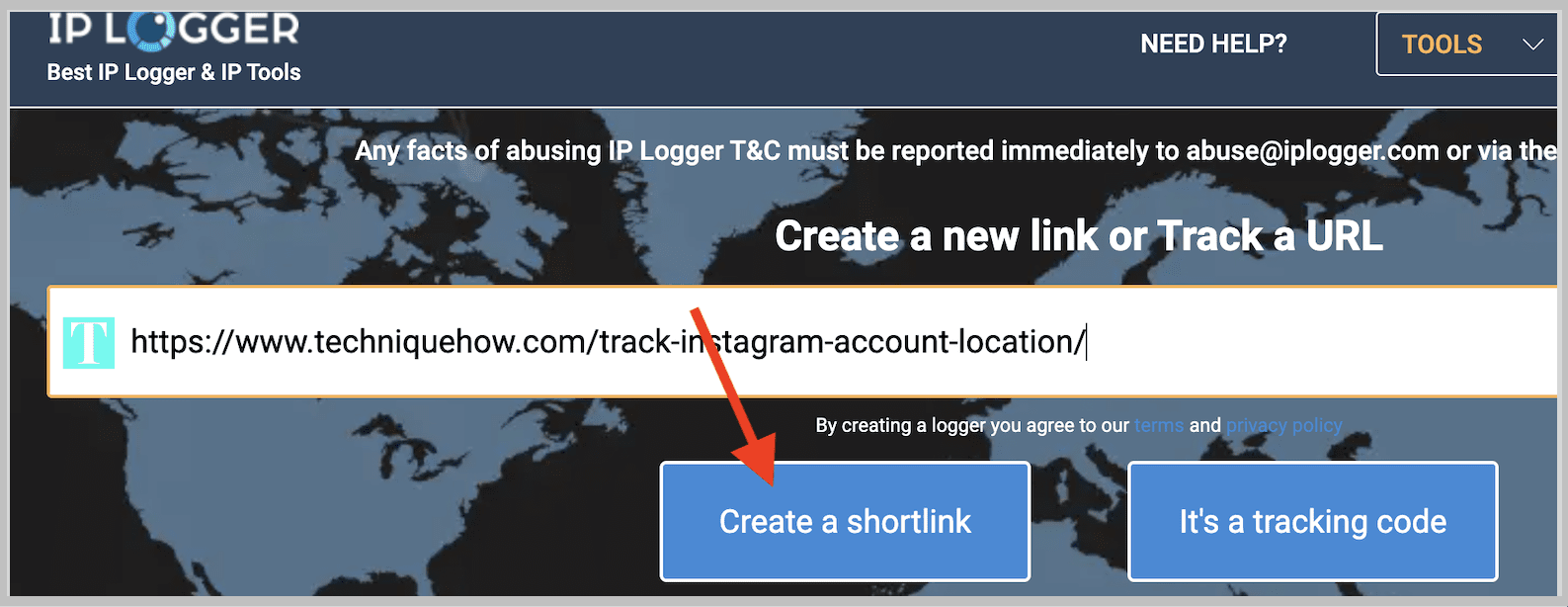 Click on create a short link