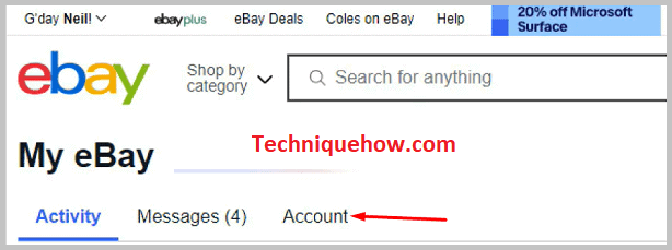 Click on Account ebay