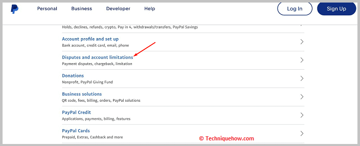 Click on Disputes and account limitations
