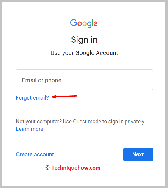 Click on the 'Forgot email