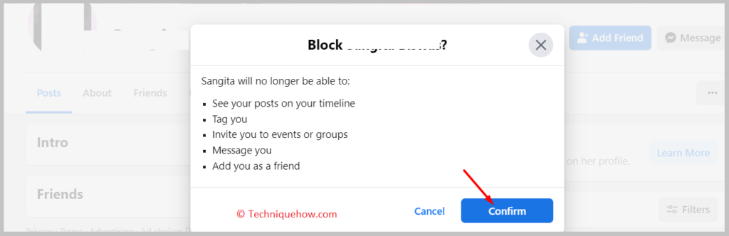 Confirm it to block the user