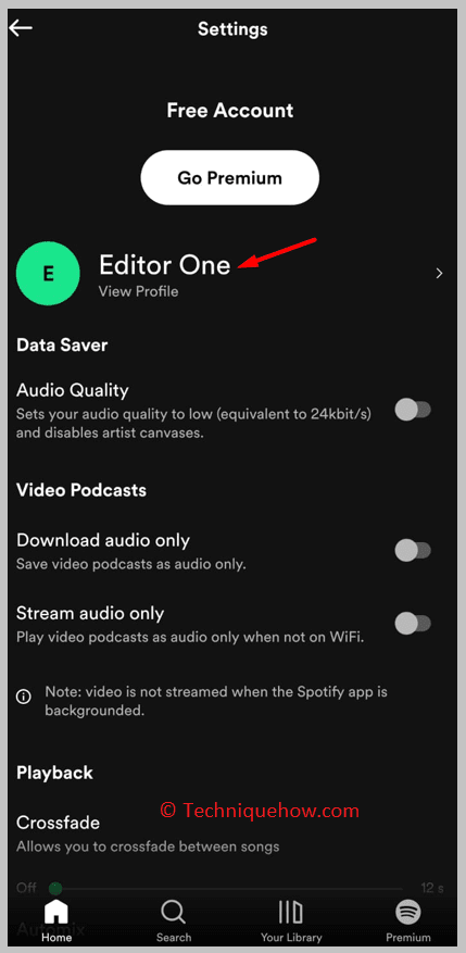 Tap Settings and open your profile