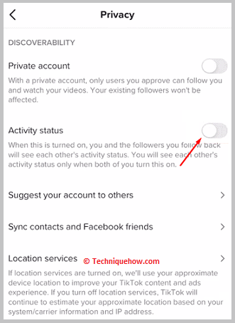 Turn off the switch next to the Activity Status