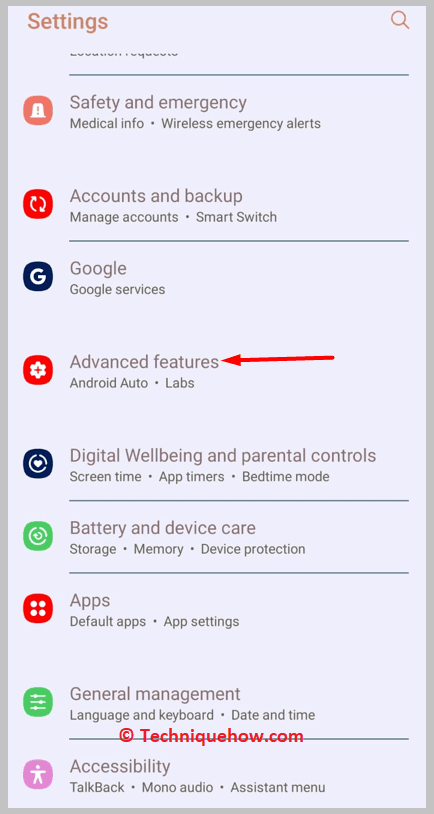 click on Advance features
