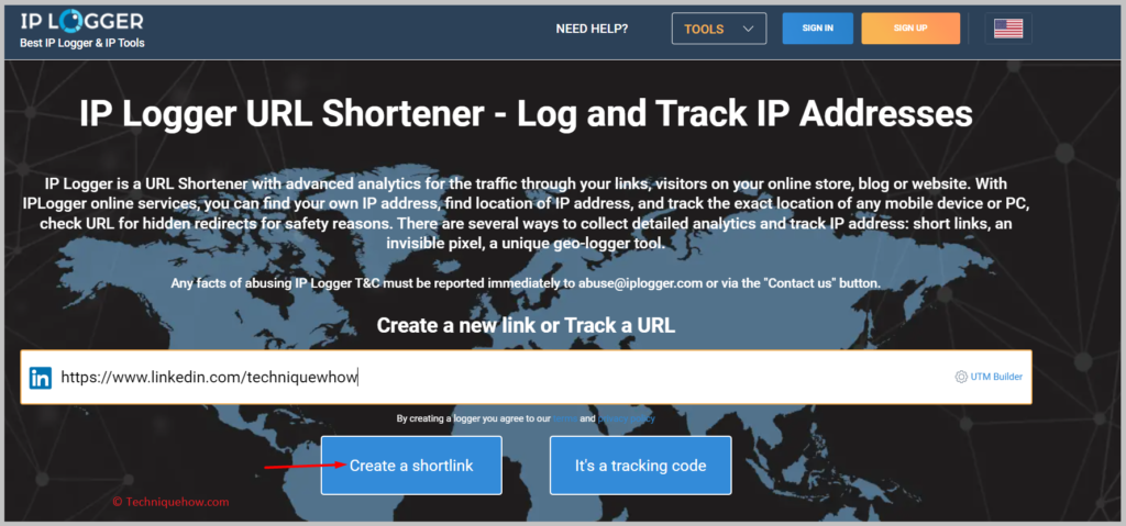 click on the Create a shortlink button