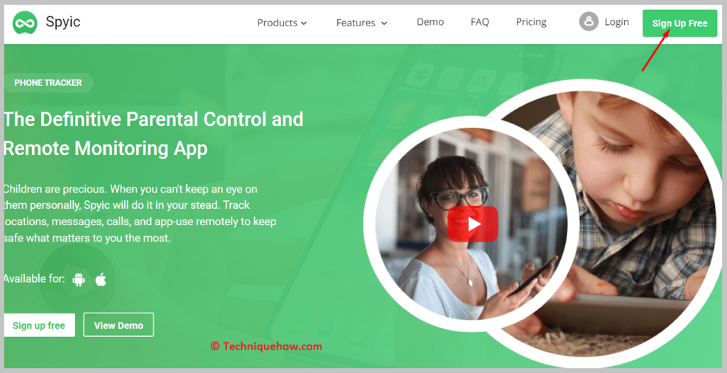 click on the Sign Up Free button spyic