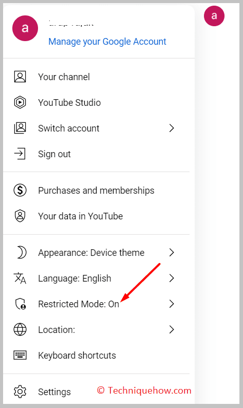 Click Restricted Mode on youtube