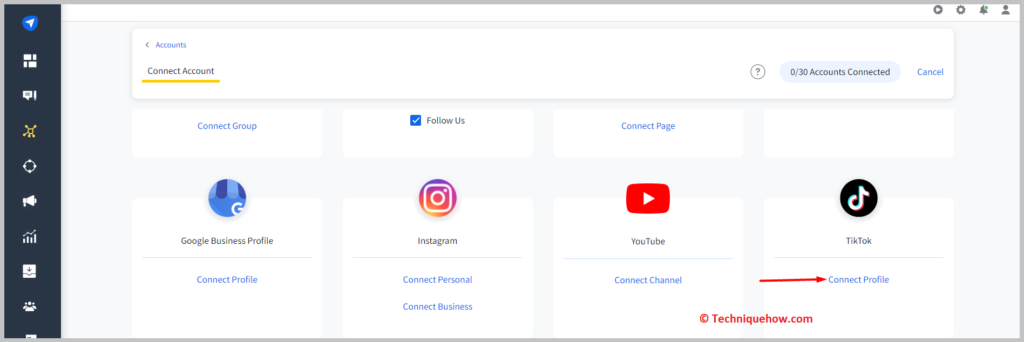 Click on Connect Profile under TikTok