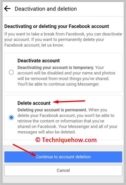 Click on Continue to account deletion