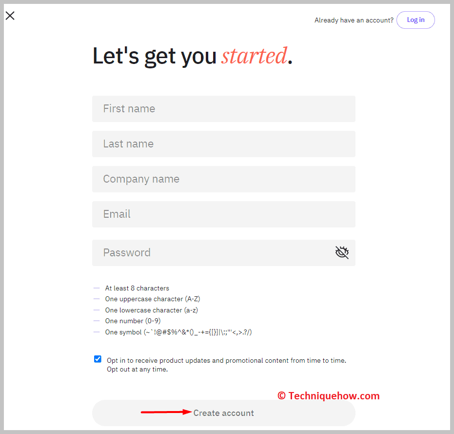 Click on Create account button.
