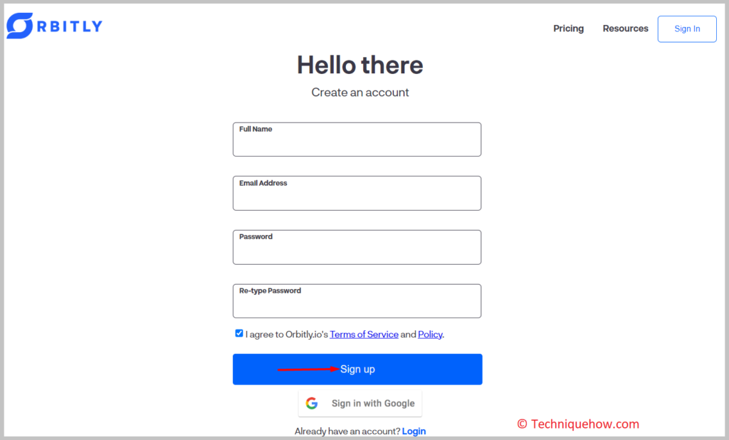 Click on Sign up