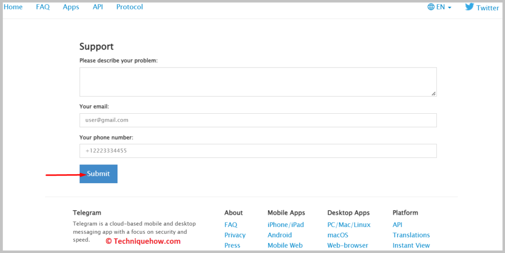 Click on Submit on telegram
