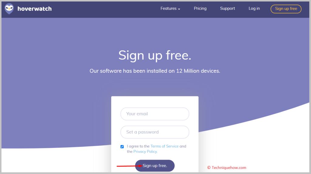 Create your account by entering