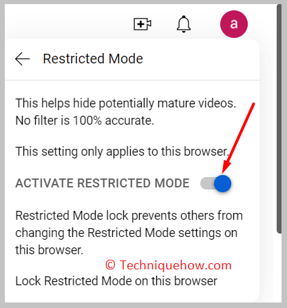  Restricted Mode toggle option is turned on