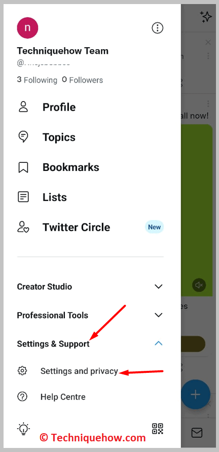 Settings and privacy option