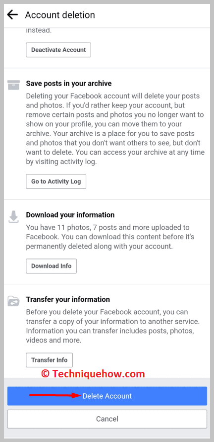 click on Delete account
