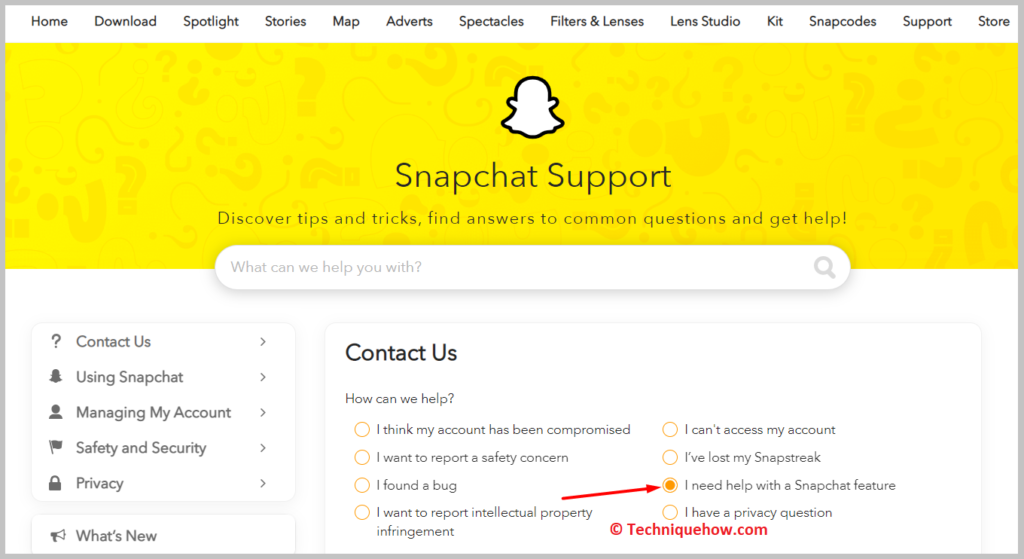  click on I need help with a Snapchat feature