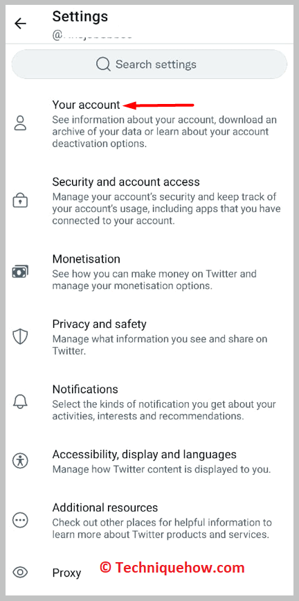 click on the Your account