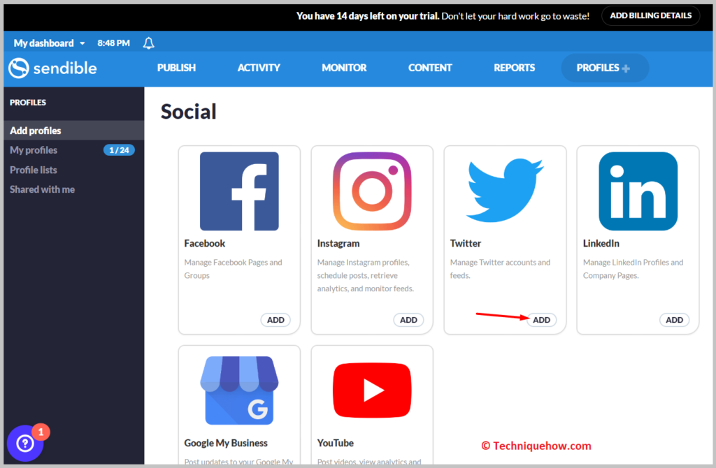 clicking on Add