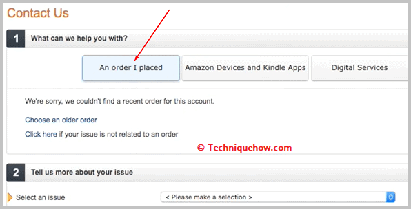 selecting the option An order I placed