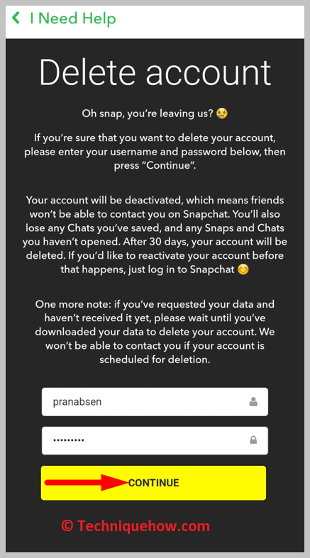 Click on CONTINUE on snapchat