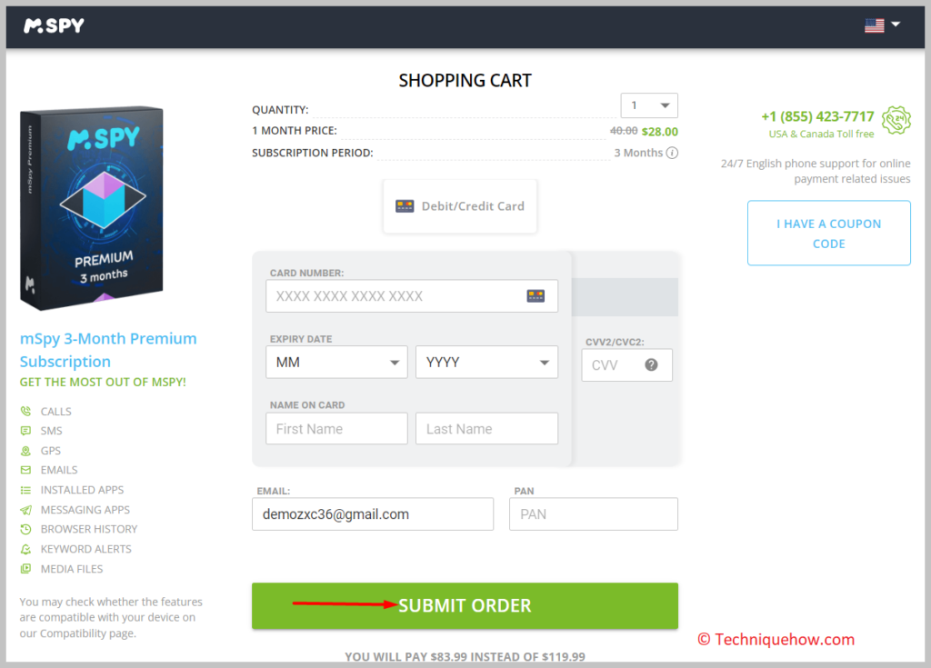 Click on SUBMIT ORDER