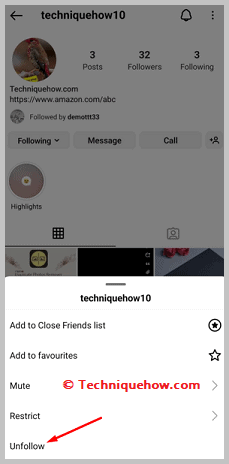 Click on unfollow
