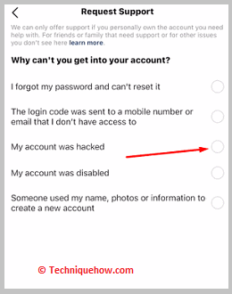 choose My account was hacked. 