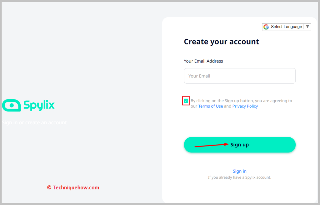 click Sign up.