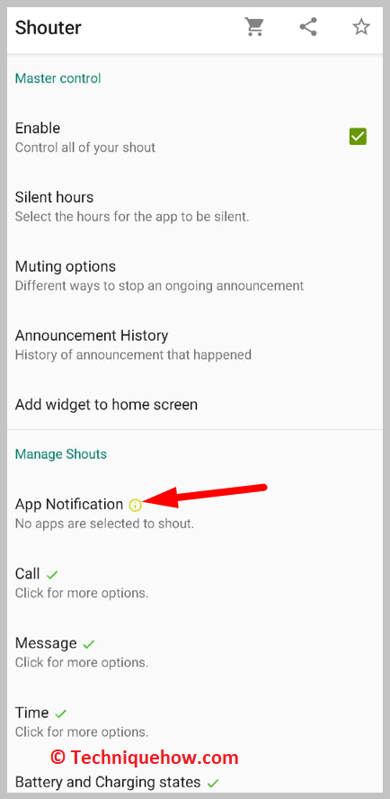 click on the App Notification option