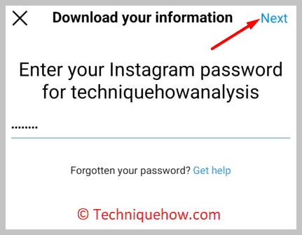 enter your Instagram password