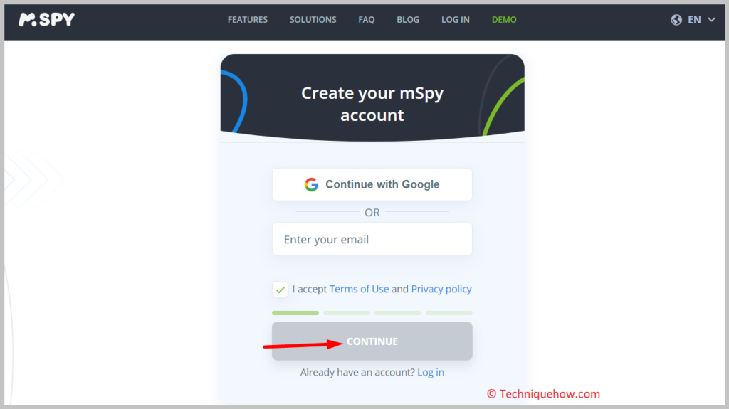 mSpy create an account
