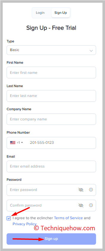 sign up for an account on website