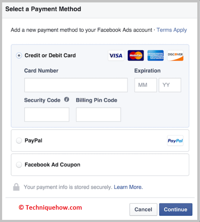 Added a New DebitCredit card to Ads Account