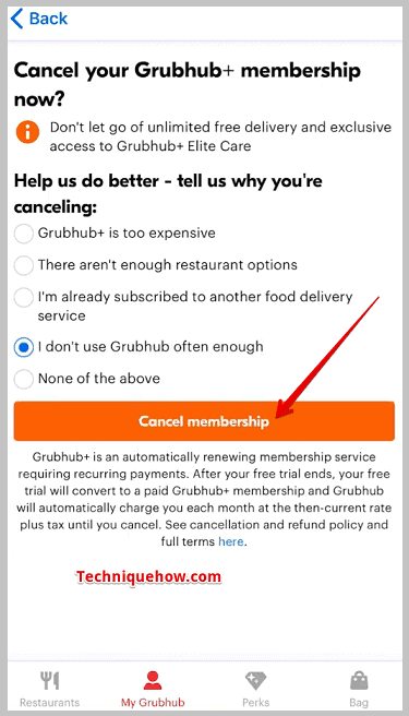 Cancel Grubhub Plus Membership