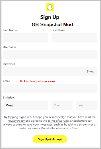 Click on sign up