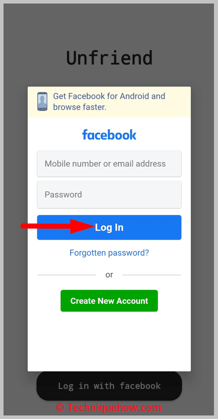  click on Log in with Facebook