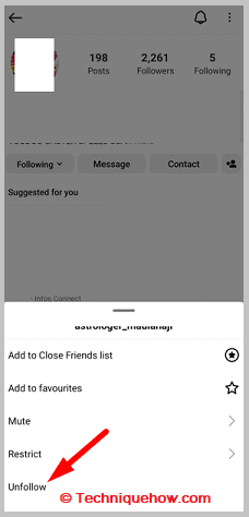 click on unfollow