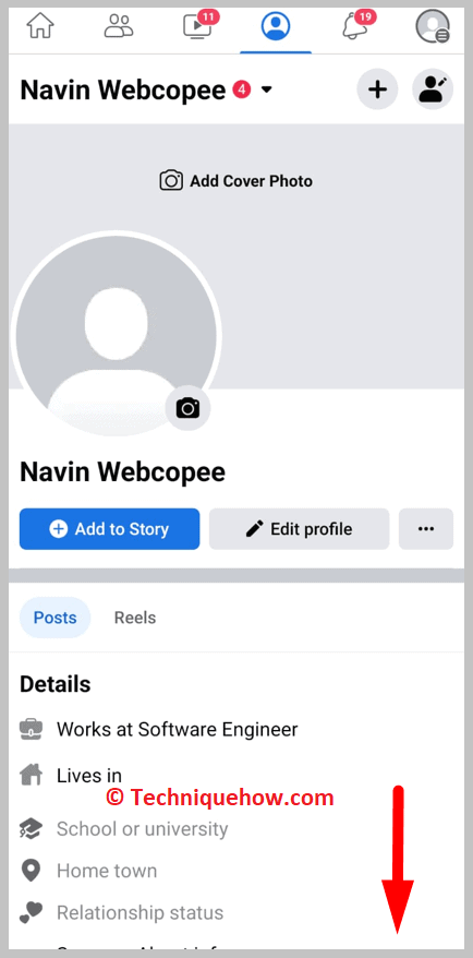 profile page on app