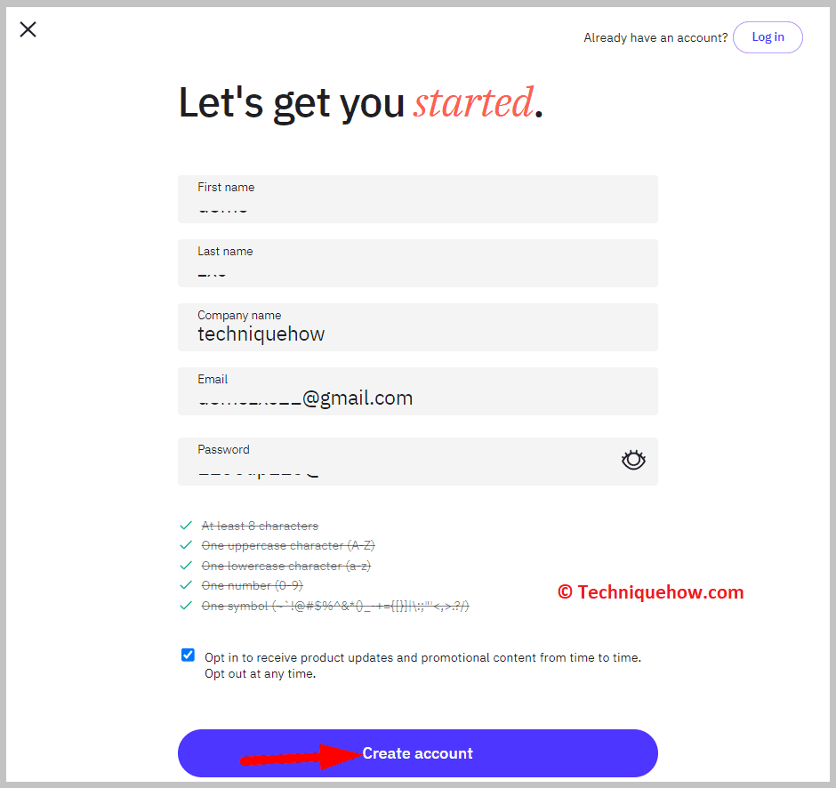 Click on Create account