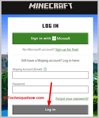 Log in to your Minecraft account